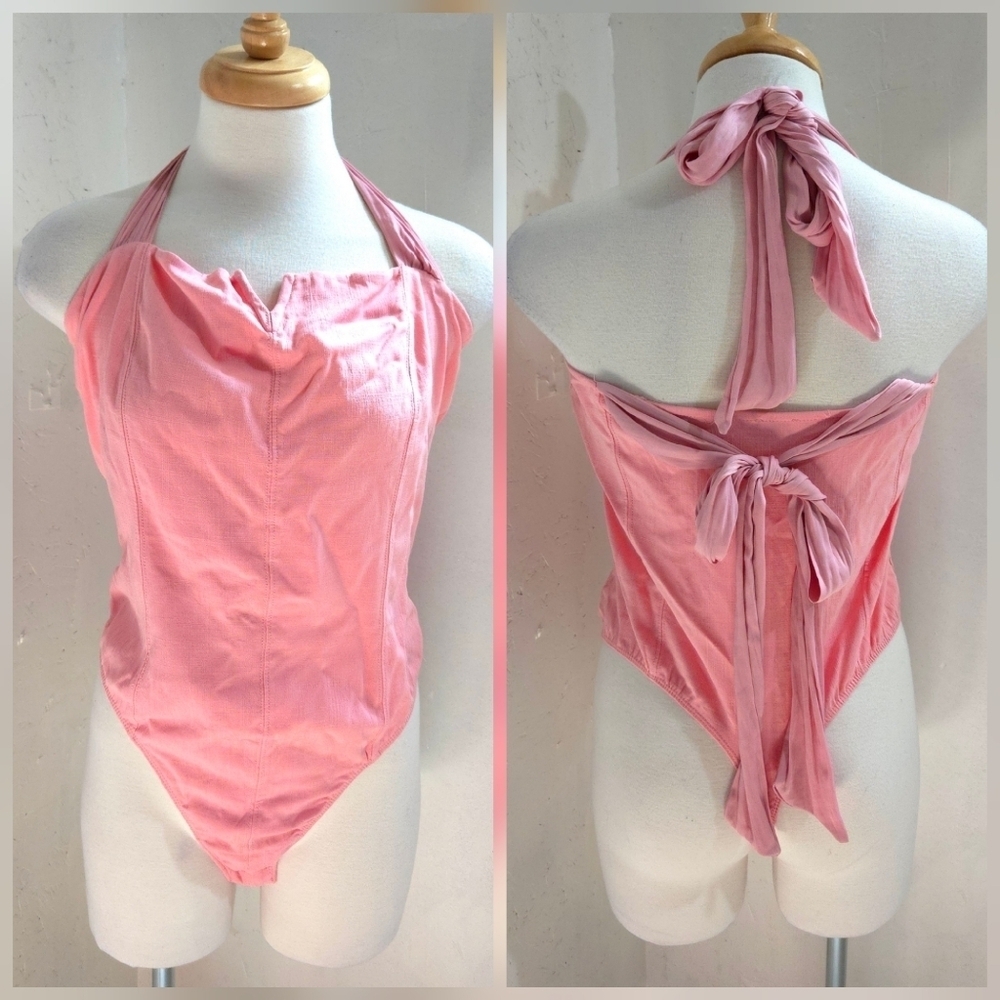 Free People | Pink Halter Bodysuit